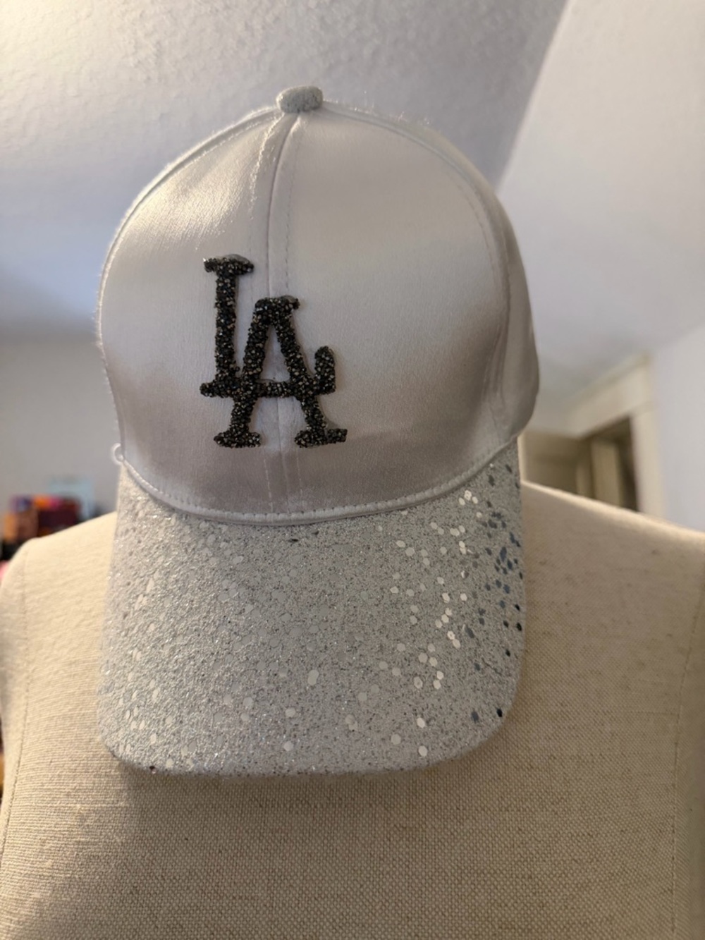 LA Logo Silver Glitter Baseball Cap